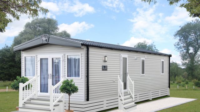 static caravan with steps and patio doors